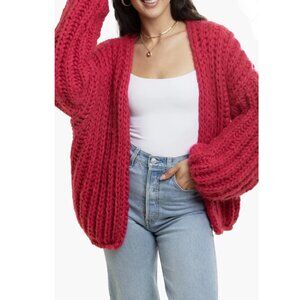 SAACHI Chunky PINK Knit Cardigan sweater ONE SIZE
